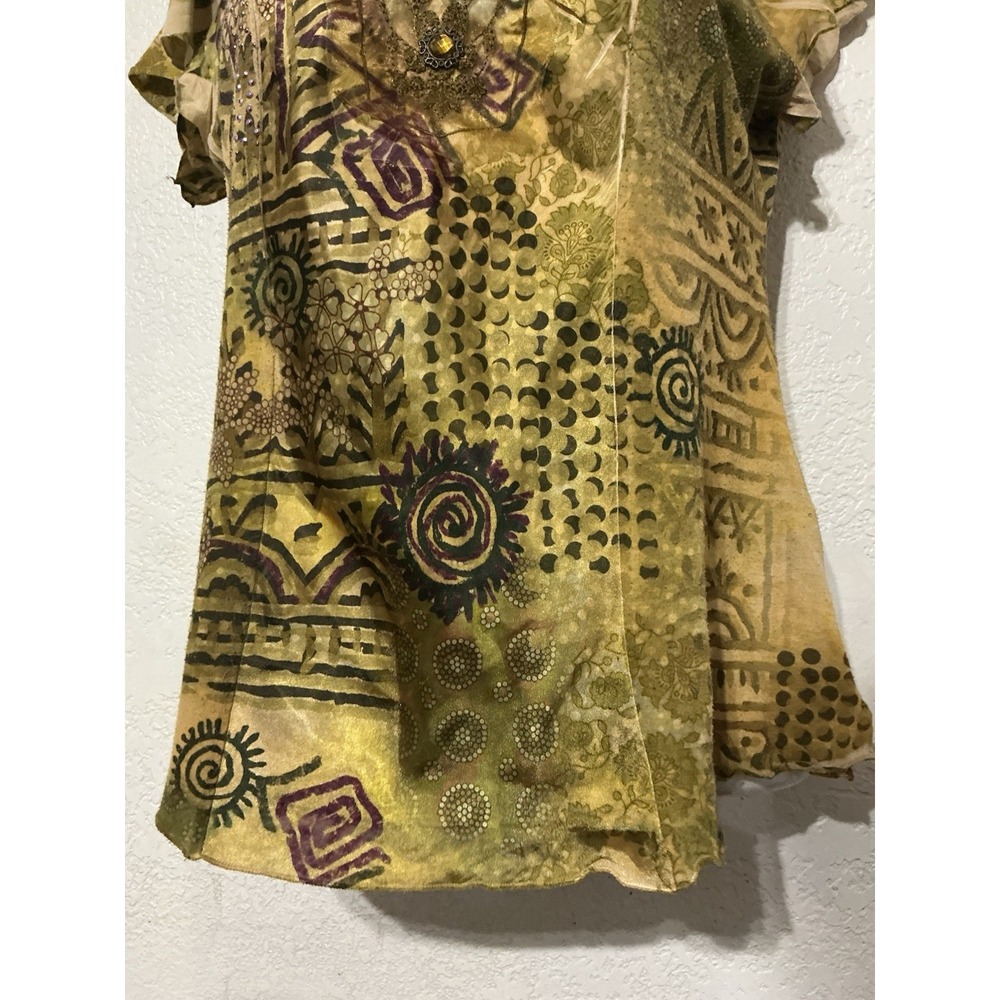 B.L.E.U. Women's Top Size XLP Green Yellow Purple Embroidered Artsy Boho Y2K - Picture 5 of 9